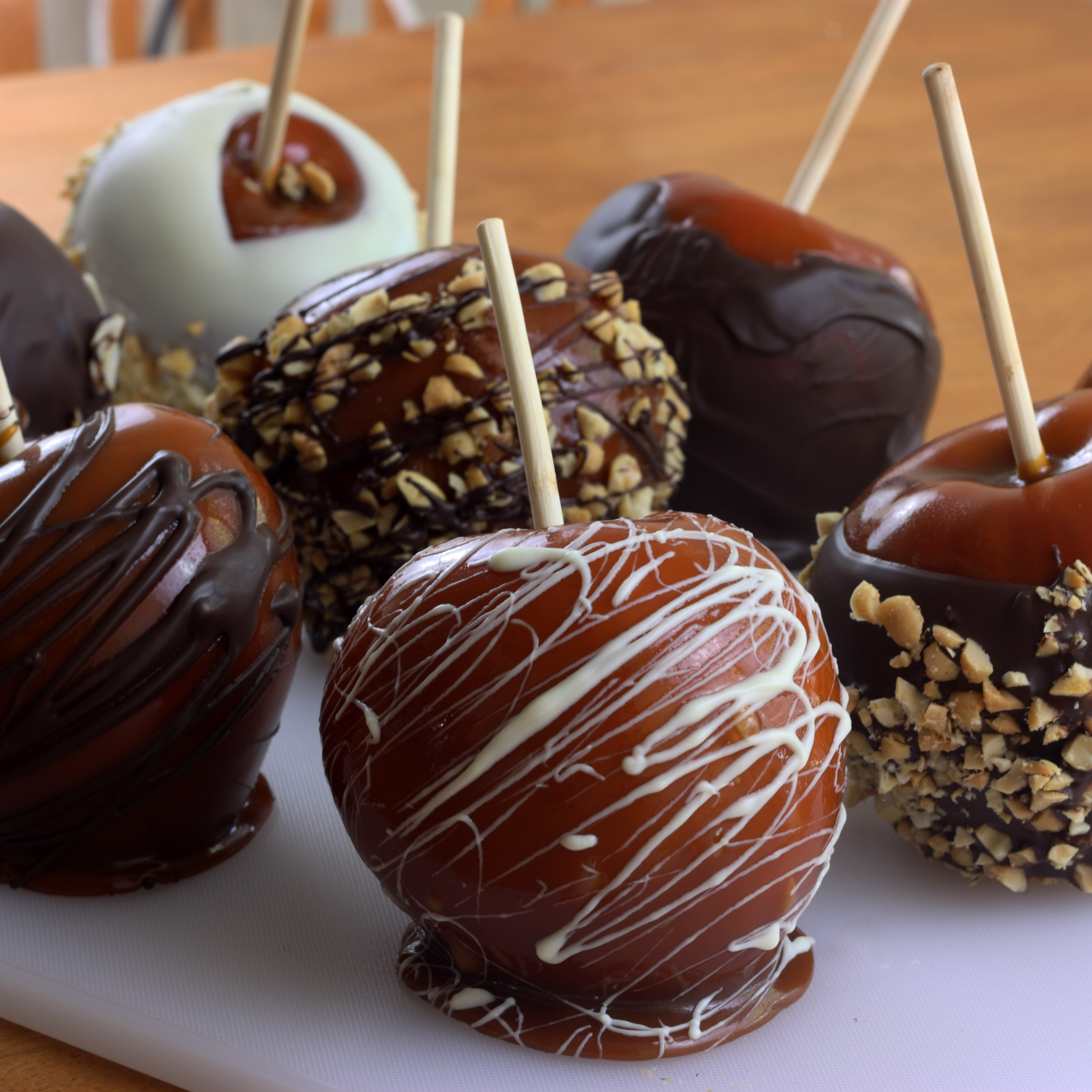 Honey Caramel Apples (some with white chocolate or nuts)