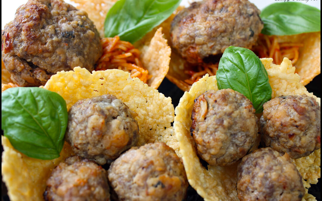 The Daring Cook’s Challenge Edible Containers:  Stuffed Meatballs in a Parmesan Crisp Bowl