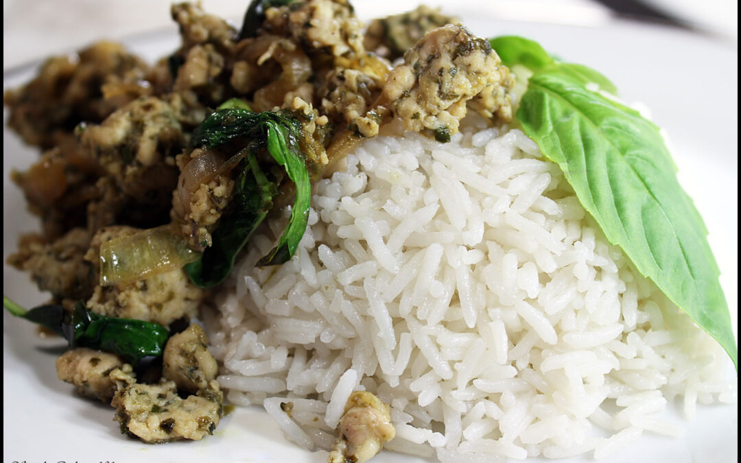 Thai-Style Chicken with Basil served with Coconut Rice