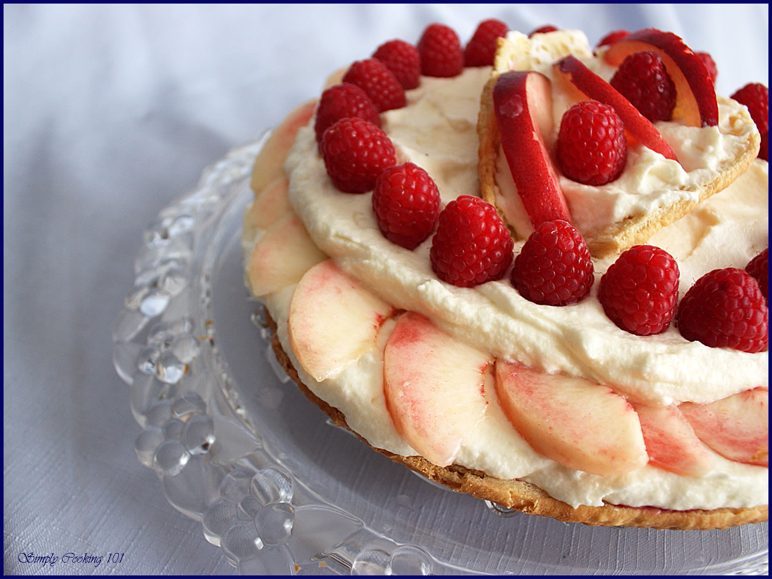 White Peaches and Raspberries with White Chocolate Mousse Tart